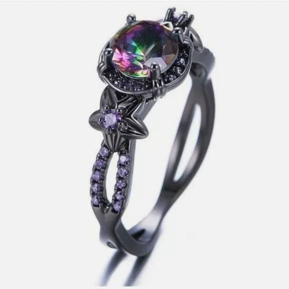 Women's Mystic Rainbow Fire Topaz / Black Gold Band Jewelry - Picture 4 of 6